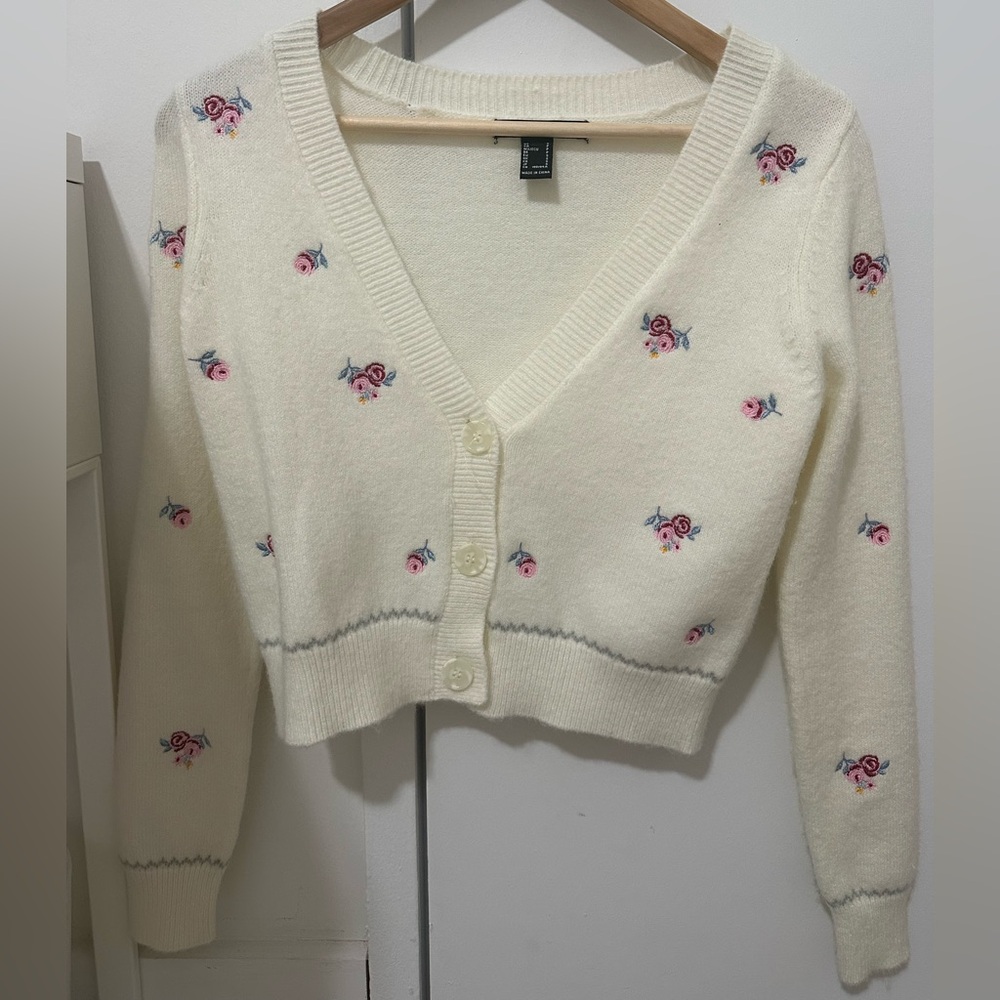 Forever 21 Flower Knit Cardigan Sweater